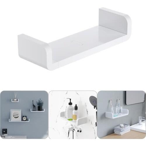 Bathroom Shelves Wall Mounted Floating Punch Frame Mirror Combination Shelves Shower Supplies Storage Rack Holder