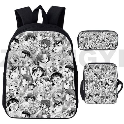 3 Pcs/Set Hentai Bag 3D Print Ahegao Backpack Men Women Anime Cartoon Harajuku Laptop Bag Kawaii School Bags for Teenage Girls