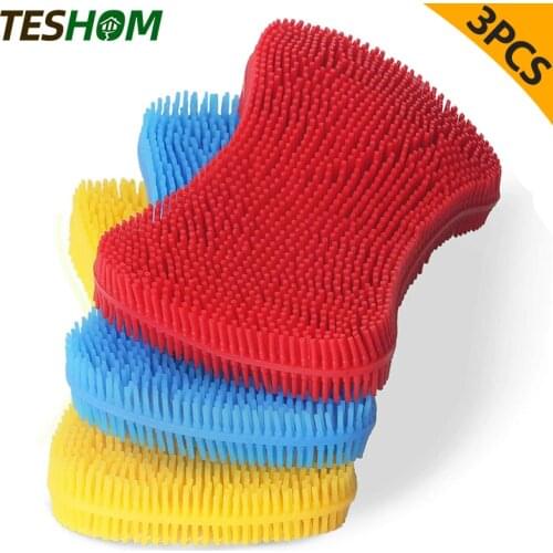 3PCS Silicone Dish Washing Brush Pot Pan Sponge Scrubber Silicone Scouring Pad Fruit Pot Pan Wash Brushes Kitchen Cleaning Tool