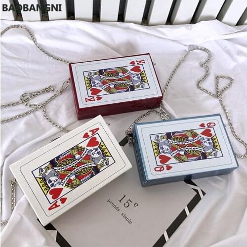 Womens chain shoulder crossbody bag fun poker card leisure fashion letters small square trendy handbags bolsa feminina