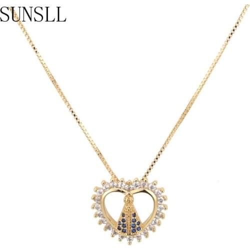 SUNSLL New Designed Simple Style Pure Cubic Zirconia Gold Color Bridal Wedding Pendant Necklace Jewelry for Women Gift Party