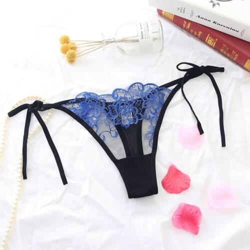 Embroidery Lace Panties Underwear Thongs Sexy Lingerie Transparent Female Briefs Underpants Breeches Women Erotic Bandage Thongs