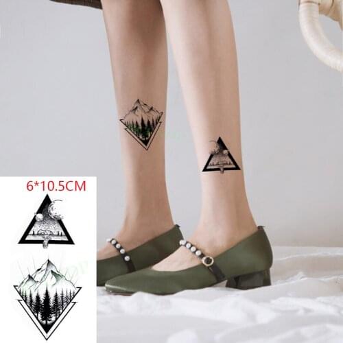 Waterproof Temporary Tattoo Sticker Forest Moon Mountain Tree Triangle Body Art Flash Tattoo Fake Tattoo for Women Men