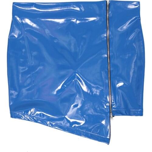 Vintage PU Leather Zip Mini Skirts Women Shiny Patent Leather Skirt Ladies PVC Nightclub Slim Pencil Skirt Clubwear New Custom