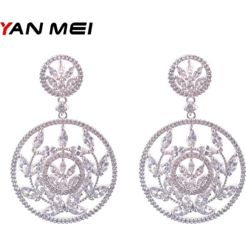 YAN MEI Round Flower Horse Eey Zirconia Dangle Earrings For Women Earring Wedding Accessories GLE6658