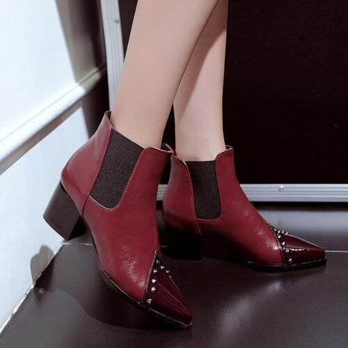 Pointed punk short boots extra large womens shoes 44 wine red womens boots Extra Large Martin boots 44 45 46 47