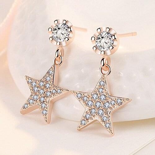 Chic Bling Stars Crystal Zircon Diamonds Gemstones Drop Earrings for Women 14k Rose Gold Color Jewelry Trendy Accessories New