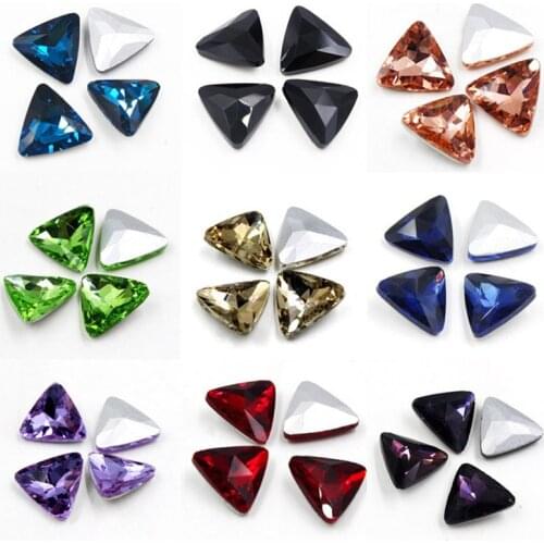 100pcs 10mm,14mm,18mm,23mm Mix Colors Pointback Triangle Glass Crystal Fancy Stone Bling Glass Crystal For Jewelry Making