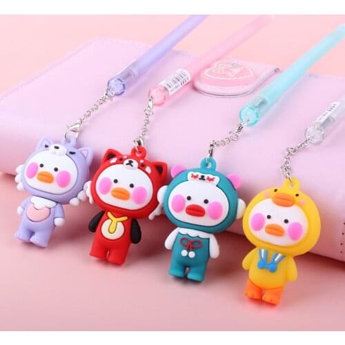 20 pcs/lot Cartoon Duck Animal Pendant Gel Pen Cute 0.5mm Black ink Signature Pens Promotional Gift Stationery School Supplies