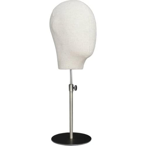 21' Beige Heavy Duty Canvas Mannequin Head for Wigs with Stand Base For Making Wig Hat Display Female Dolls Bald Training Head