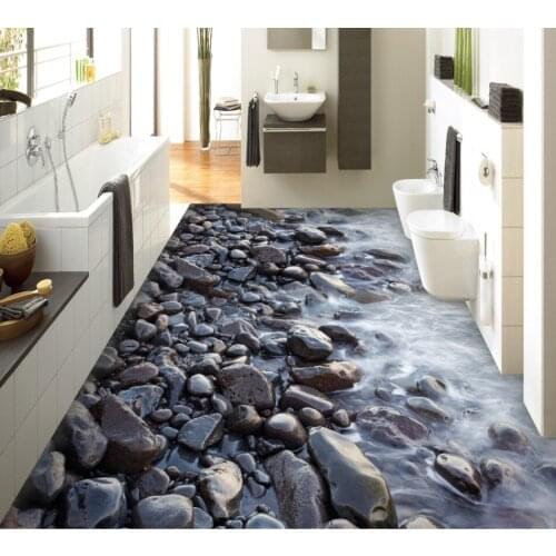3D PVC Floor Sticker Printing Waterproof Wallpaper Mural Decorations River stone bathroom 3D floor