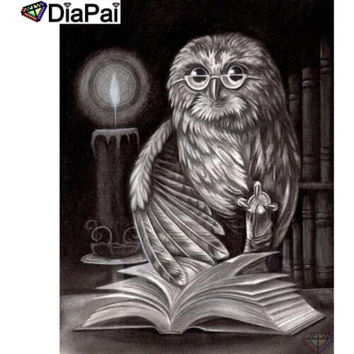 DIAPAI 5D DIY Diamond Painting "Animal owl book" Full Drill Resin Diamond Embroidery Cross Stitch Home Decor A26366