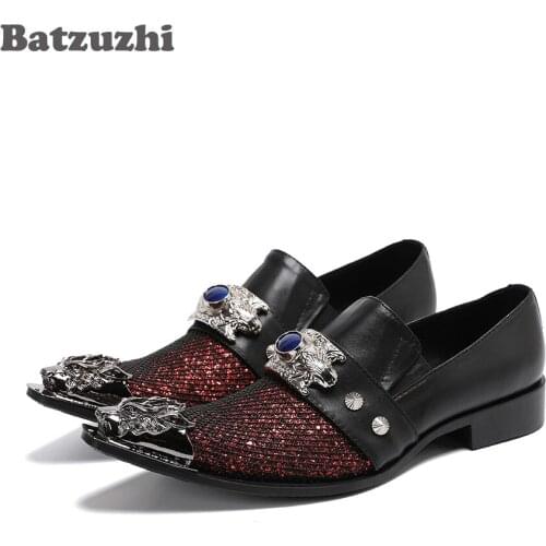 Batzuzhi Fashion Leather Shoes Men Pointed Iron Toe Formal Dress Shoes Men Leather Footwear Shiny Party and Wedding Zapatos Hom