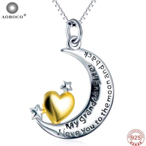 AOBOCO Brand New Design 100% S925 Sterling Silver Necklace Cute Smart Classic Moon Stars Heart Pendants Women Necklaces GNX11430