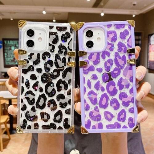 Square Phone Case For iPhone 12 Mini 12 11 Pro Max X XR XS Max 7 8 Plus SE 2020 Fashion Leopard Print Square Soft IMD Shockproof