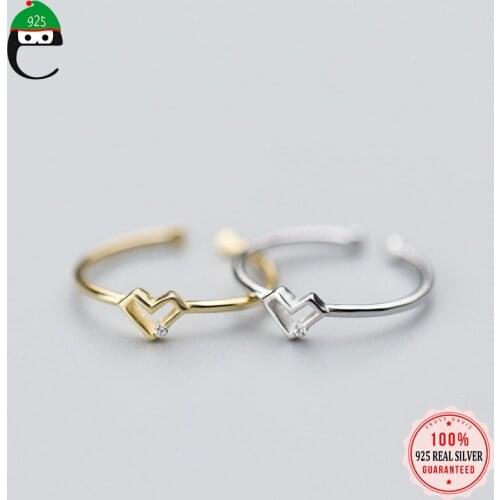 ElfoPlataSi 100% 925 Real Sterling Silver Fashion Heart With CZ Opening Ring Sizable 5 6 7 For Teen Girl Kid Xmas Gift XY591