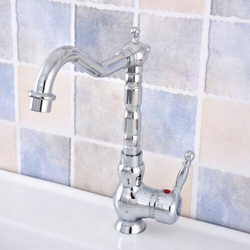 Chrome Polished Brass Kitchen Faucet Hot&Cold Mixer Tap Single Hole Bathroom Mixer Faucet Porcelain Handle