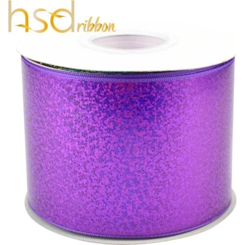 HSDRibbon 75mm 3inch custom Purple solid foil hologram Grosgrain Ribbon