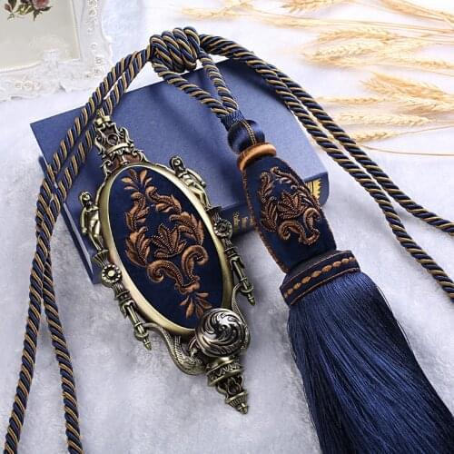 Exquisite 4Pcs/Set 2 Curtain Tiebacks With 2 Hooks Embroidery Tieback Tassel Brush Ropes Curtain Holdbacks Tie Tape Wall Hook