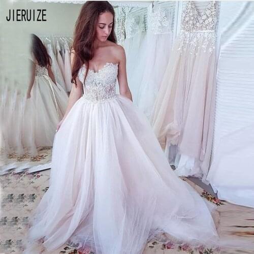 JIERUIZE Tulle Boho Wedding Dresses For Bride Sweetheart Neck Lace Up Wedding Gowns Bridal Dress Lace Appliques robe de mariee