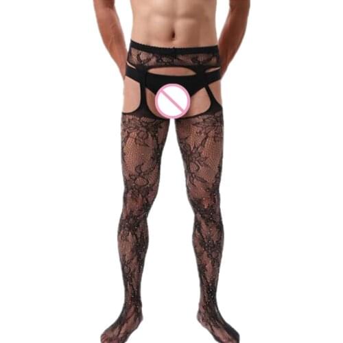 Mens Sexy Glitter Pantyhose Fishnet Tights Open Crotch Stockings Mens Shiny Rhinestone Pantyhose Plus Size Tights Fetish MEN