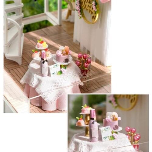 Dollhouse Kit Model House Crafts Furniture Plus Dust Proof Cover LED Light