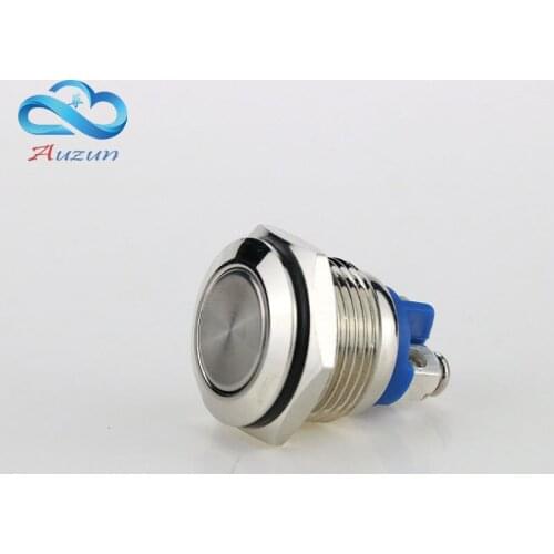 16 mm Flat head metal push button switch reset button 3 a250v moment start waterproof rust mechanical equipment horn