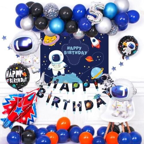 Outer Space Balloon Garland Kit Arch Moon Rocket Astronaut Foil Helium Balloons For Galaxy Theme Boy Kids Birthday Party Decor