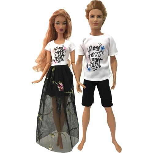 NK 2 Pcs /Set Daily Casual Couple Dress For Barbie Doll Accessories Best Boy Girl Couple Birthday Gift Toy For Ken Doll 04A 9X