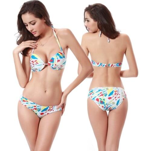 New Hot Womens Sexy Print Pattern Push Up Bikinis Set Strappy Low Waist Swimwear Beachwear Padded Underwire Bikini Swimsuit