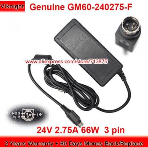 Genuine GM60-240275-F 24V 2.75A AC Adapter for GVE GM60240275F Round With 3 Pin Power Supply