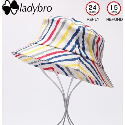 Ladybro Women Hat Unisex Cotton Striped Flat Sun Hat Female Male Bucket Hat For Men Ladies Cotton Travel Cap Summer Casual