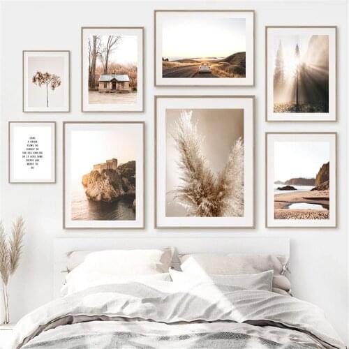 Dried Grass Reed Poster Autumn Sunshine Forest Canvas Painting Ocean Landscape Print Nordic Wall Art Pictures Living Room Decor