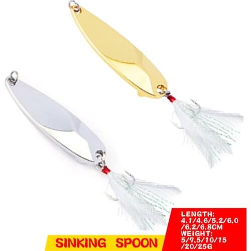 1 Pcs 5G/7.5G/10G/15G/20G/25G Sunken Metal Lure Winter Ice Fishing With Feather Hook Sequin Bait Spoon Sequin Bait
