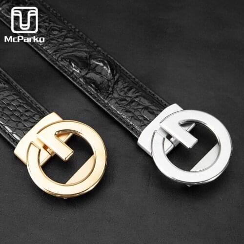 McParko Luxury Belt For Men Brand New Crocodile Wear Belts Genuine Leather Strap Suit Pants Waist Belt Stainless Steel G Design
