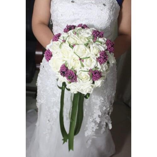 Romantic Wedding Flowers Bridal Bouquets Ribbon Artificial Wedding Bouquet Crystal Sparkle 2015 New buque de noiva MDB02