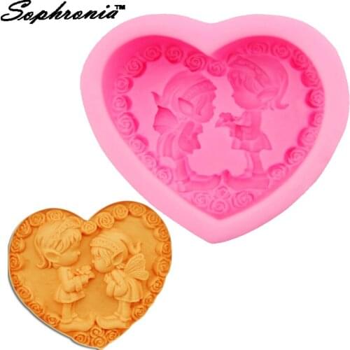 Sophronia S023 1PCS Heart Boy Girl Silicone Soap Mold Fondant Cake Decorating Tools Chocolate Clay Candy Baking Mold 8.4*8.5cm