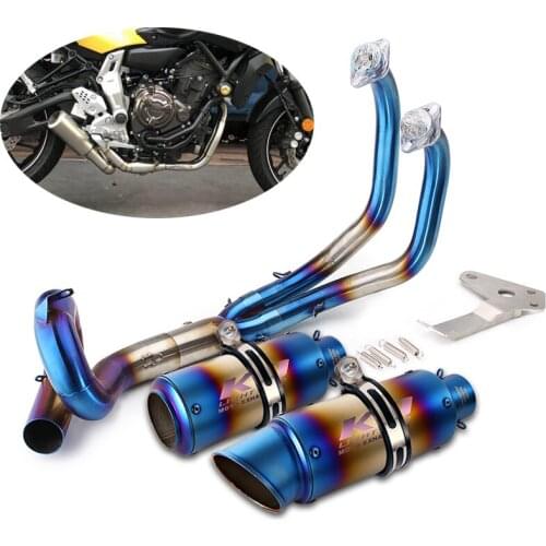 Blue Complete Exhaust System for Yamaha MT-07 FZ07 Motorcycle Stainless Steel Front Mid Pipe Slip On 51mm Muffler with DB Killer