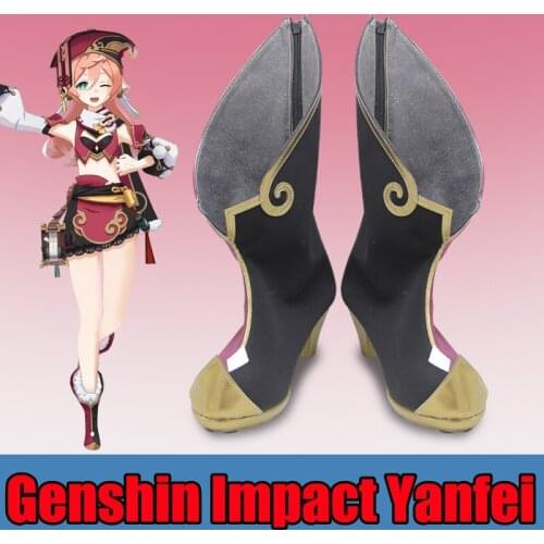 Anime Game Genshin Impact Yanfei shoes Boots Game Aestheticism Yan Fei Cosplay Lolita cute shoes Halloween Party For Women dress