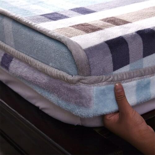 Thicken Flannel Mattress Cover Winter Warm Coral Fleece Bed Pad Protector Cover Anti-slip Bed Cover Not Including Pillowcase