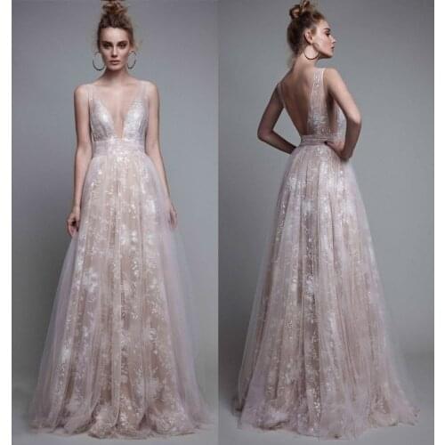 Stunning v neck appliqued backless formal evening party prom dress