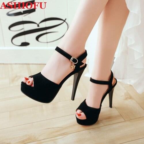 ASHIOFU Hot Sale New Simple Ladies High Heels Sandals Peep-toe Sexy Platform Party Prom Summer Shoes Evening Club Fashion Shoes