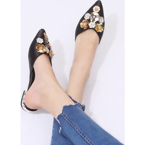 Hot Elegant Pointed Toe Flat Shoes Bling Bling Flower Women sandal Women Flats Fashion Slip on Ladies Shoes Women Big 41 Size