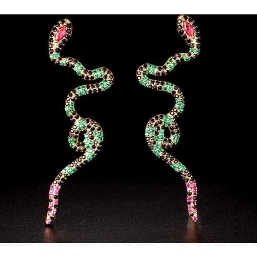 Zlxgirl jewelry 2021 New arrival Full Zirconia snake shape stud earrings brand Dubai gold statement punk earings bijoux