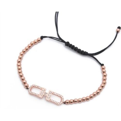 Gold silver micro pave cz Cubic Zirconia rope adjusted Copper Beads Bracelet vy434 Letters H Charm Braided Bangles Women