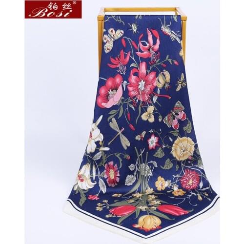 BOSI New Fashion Silk Satin Scarf Shawl Spring Elegant Plant Flowers Luxury Brand Square Scarves Muslim Women Head Neck Scarf