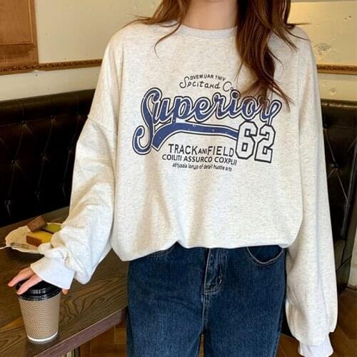 Streetwear Vintage Letter Printing Sweatshirt Women American High Street Oversized Long Sleeve Tops 2021 Autumn New Casual Teens