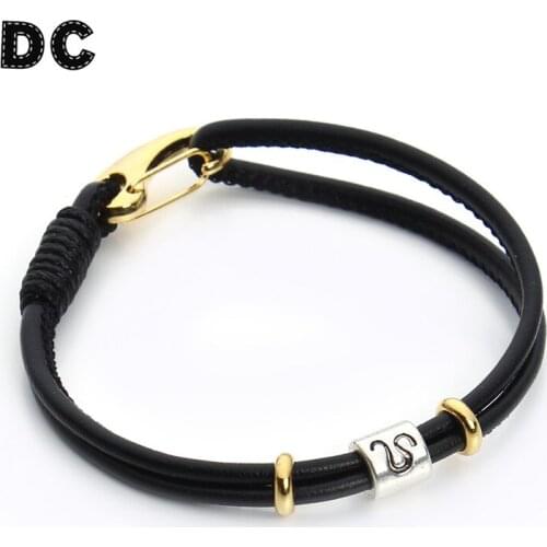 1PC Fashion 12 Constellations Black Leather Bracelets For Women Zodiac Horoscope Charm Bracelets Men Birthday Jewelry Gifts