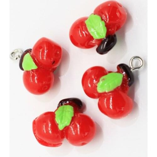 100/50pcs Cute 3D Artificial Fruit Cherry Resin Miniature Food Art Cabochons For DIY Decorative Craft Making