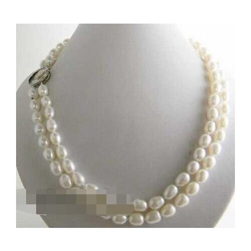 2strands 18'' 8-9mm rice white freshwater pearl necklace